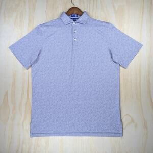Stitch Men's Medium Golf Polo Shirt Light Blue Leaf Print Stretch Short Sleeve